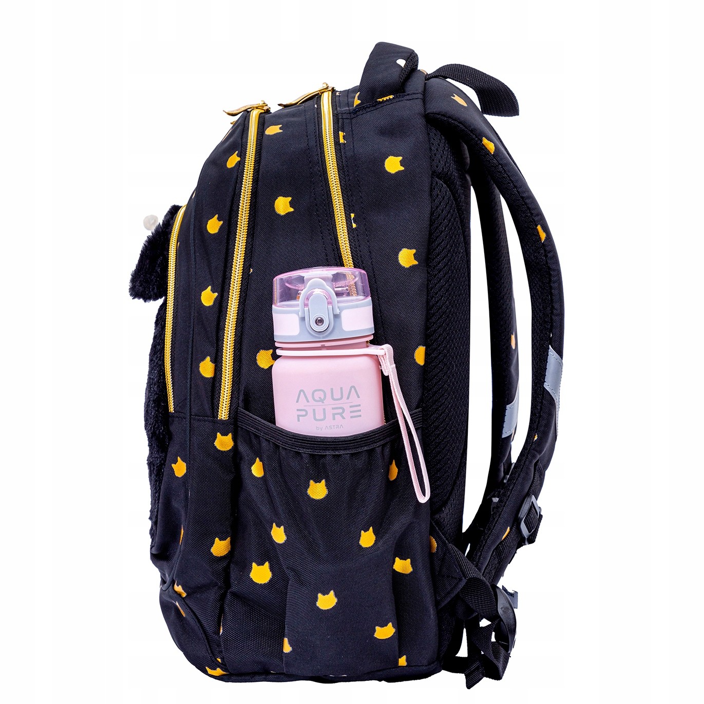 Štýlový detský batoh ASTRABAG FLUFFY KITTY BLACK, AB330 s motívom roztomilého mačiatka